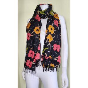 Camerucci Archivio Silk Fringe Scarf 67"x45" Floral Multicolor Boho Luxury